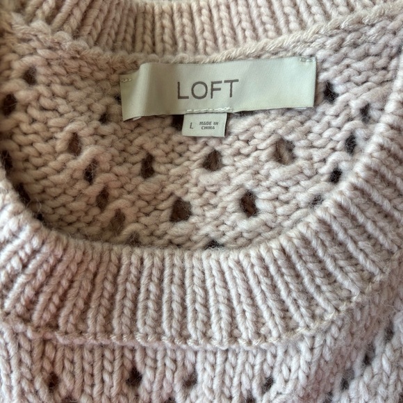 LOFT L Large Women's Pink Lace Knit Pullover Wool Sweater - Picture 5 of 6